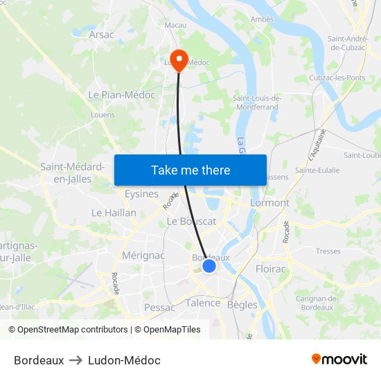 Bordeaux to Ludon-Médoc map