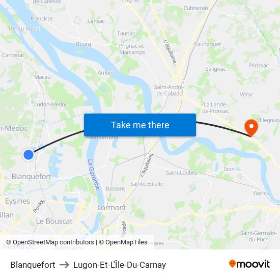 Blanquefort to Lugon-Et-L'Île-Du-Carnay map
