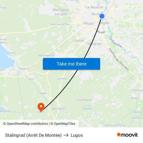 Stalingrad (Arrêt De Montée) to Lugos map