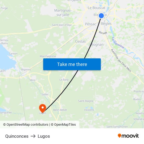 Quinconces to Lugos map