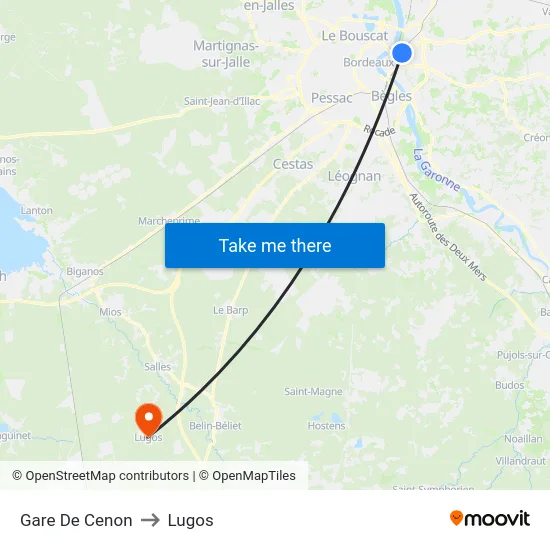 Gare De Cenon to Lugos map