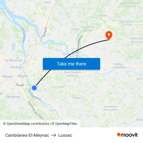 Camblanes-Et-Meynac to Lussac map