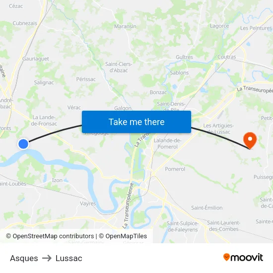 Asques to Lussac map