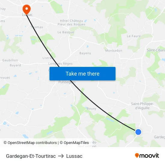 Gardegan-Et-Tourtirac to Lussac map