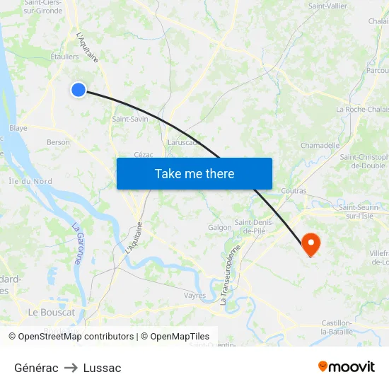 Générac to Lussac map