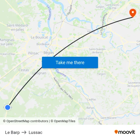Le Barp to Lussac map