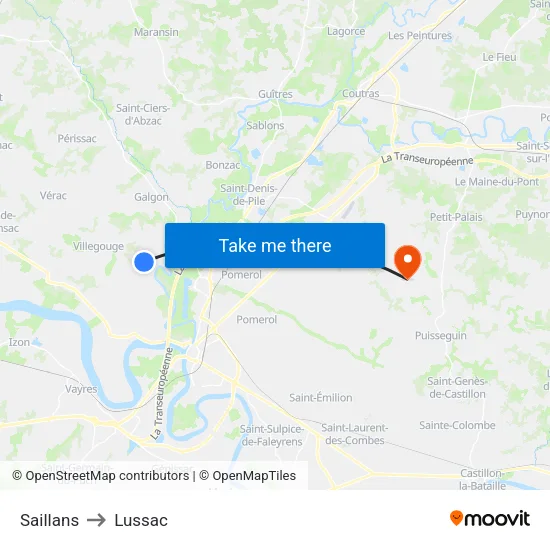 Saillans to Lussac map