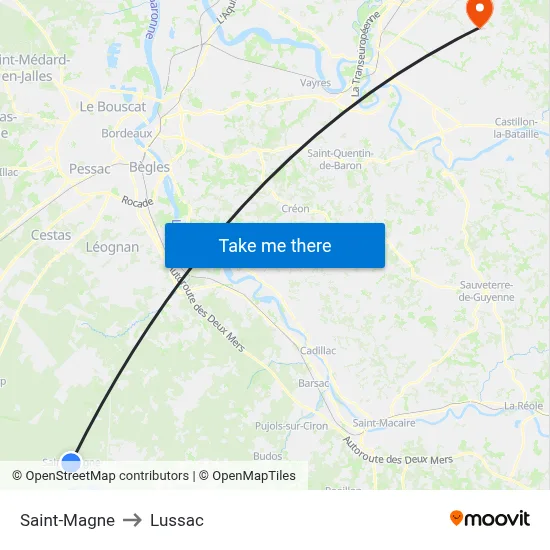 Saint-Magne to Lussac map