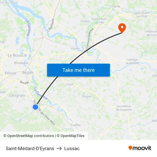 Saint-Médard-D'Eyrans to Lussac map