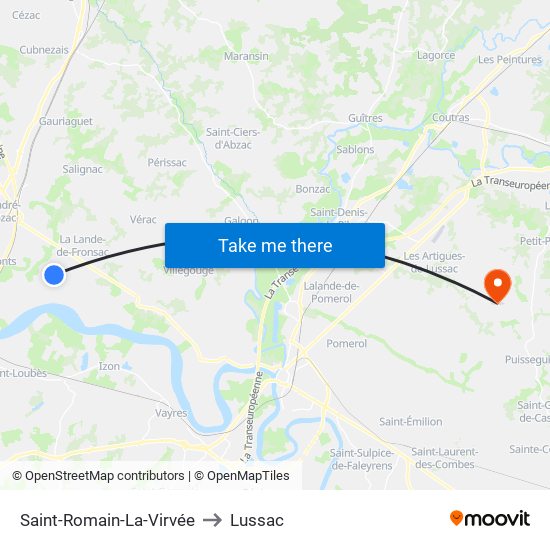 Saint-Romain-La-Virvée to Lussac map