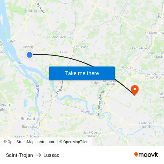 Saint-Trojan to Lussac map