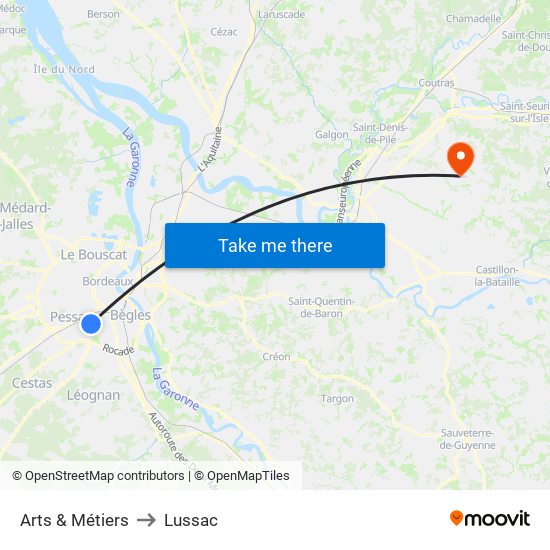 Arts & Métiers to Lussac map