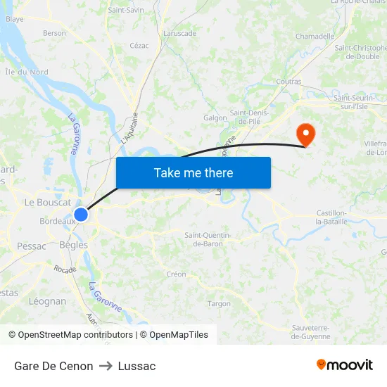 Gare De Cenon to Lussac map