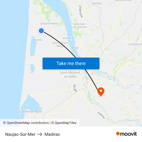 Naujac-Sur-Mer to Madirac map