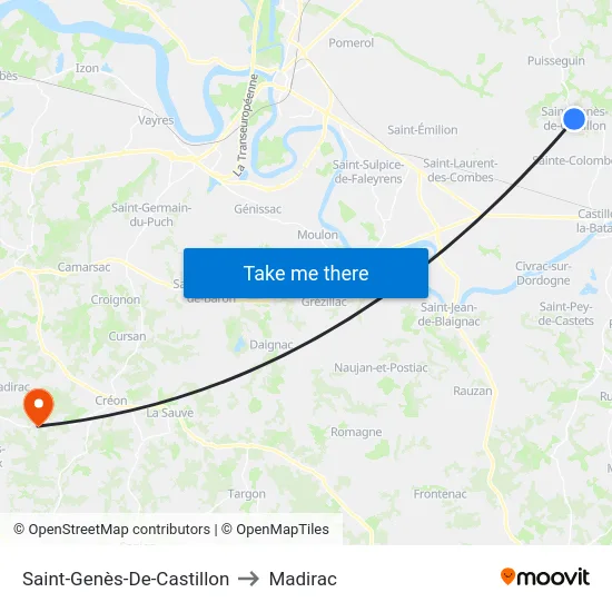 Saint-Genès-De-Castillon to Madirac map