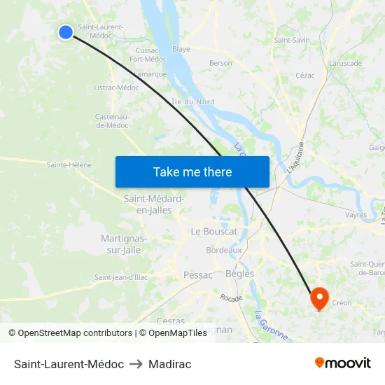 Saint-Laurent-Médoc to Madirac map