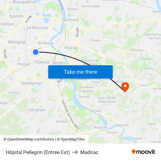 Hôpital Pellegrin (Entrée Est) to Madirac map