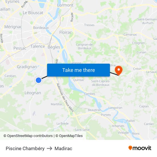 Piscine Chambéry to Madirac map