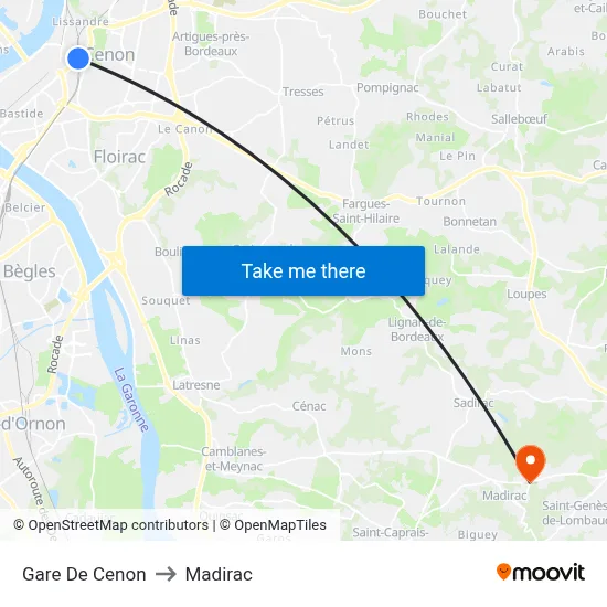 Gare De Cenon to Madirac map