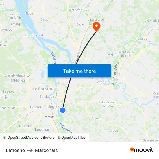 Latresne to Marcenais map