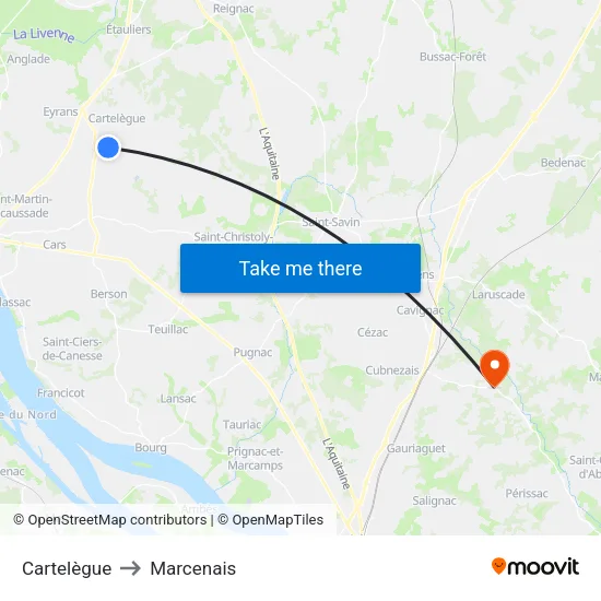 Cartelègue to Marcenais map