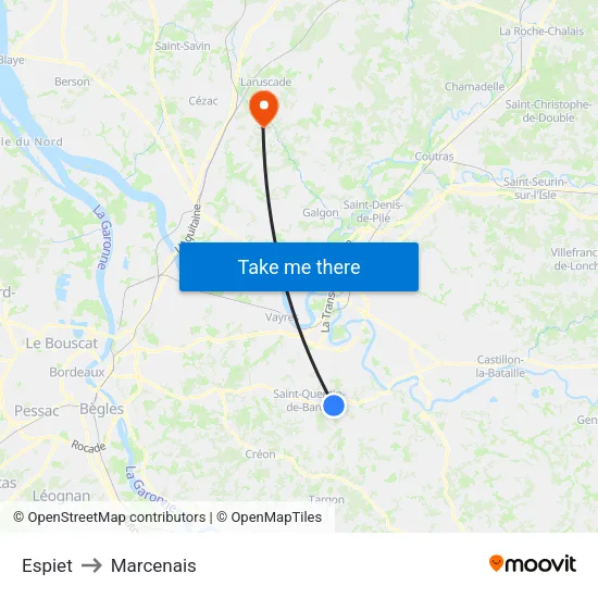 Espiet to Marcenais map
