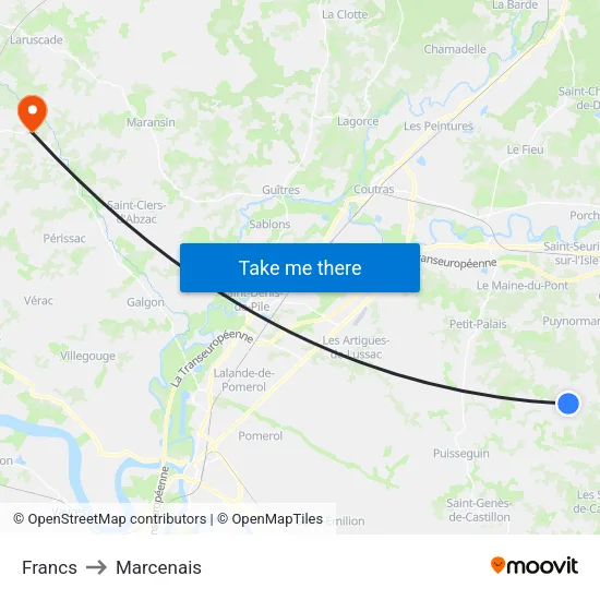 Francs to Marcenais map