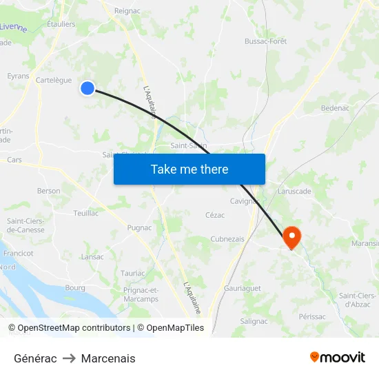 Générac to Marcenais map