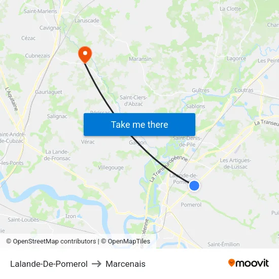 Lalande-De-Pomerol to Marcenais map