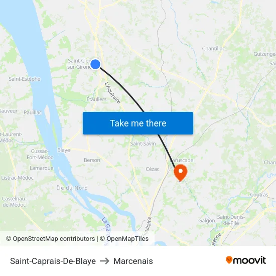 Saint-Caprais-De-Blaye to Marcenais map