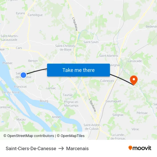 Saint-Ciers-De-Canesse to Marcenais map