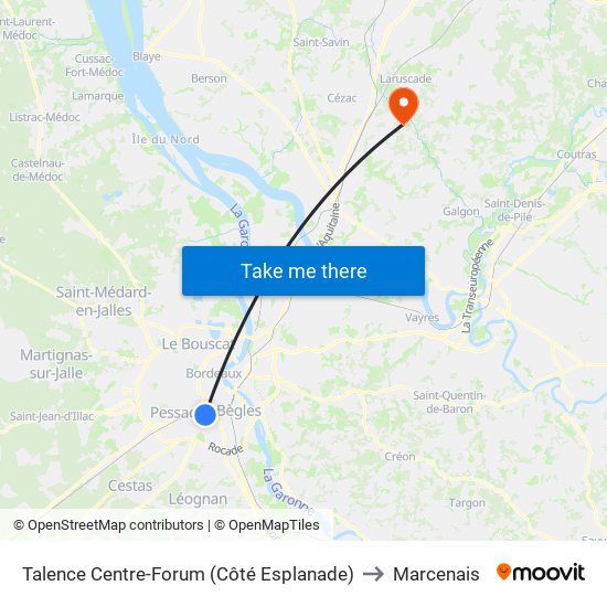 Talence Centre-Forum (Côté Esplanade) to Marcenais map