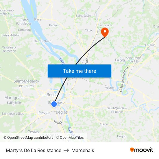 Martyrs De La Résistance to Marcenais map