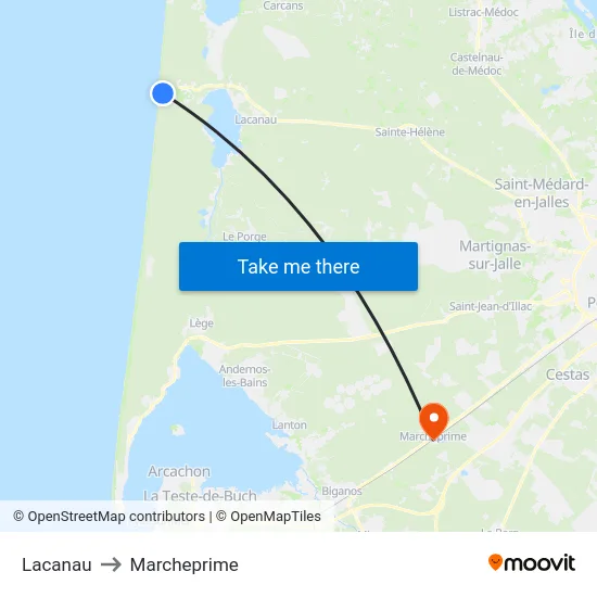 Lacanau to Marcheprime map