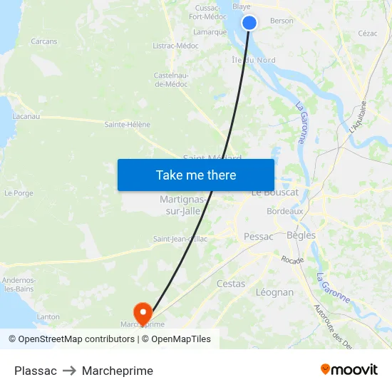 Plassac to Marcheprime map