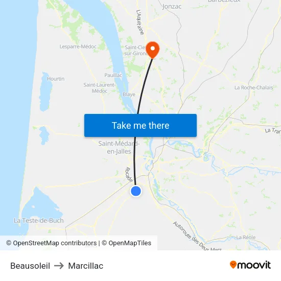 Beausoleil to Marcillac map