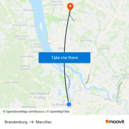 Brandenburg to Marcillac map