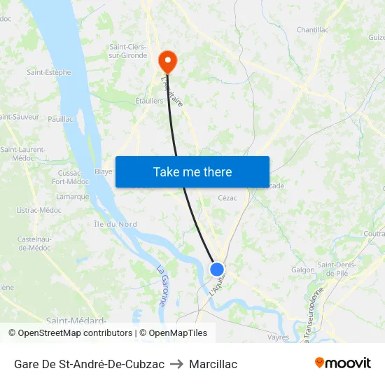 Gare De St-André-De-Cubzac to Marcillac map