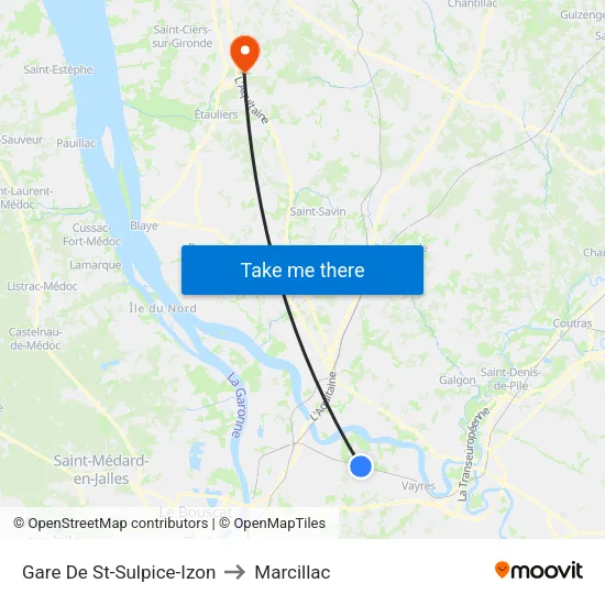 Gare De St-Sulpice-Izon to Marcillac map
