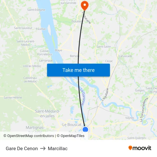 Gare De Cenon to Marcillac map
