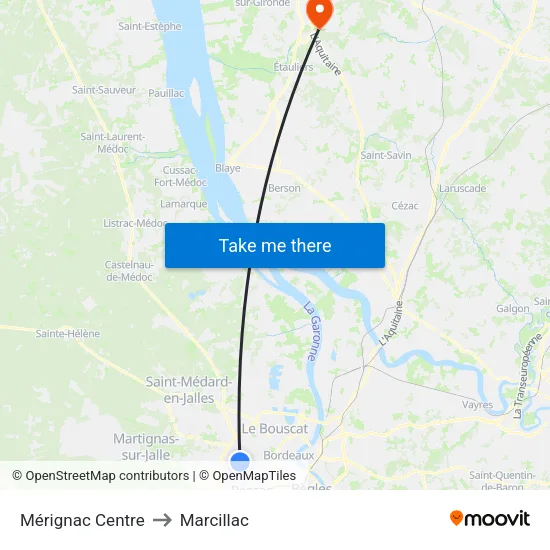 Mérignac Centre to Marcillac map