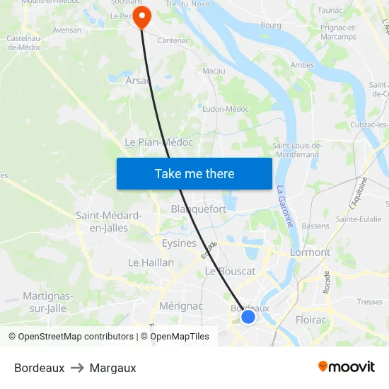 Bordeaux to Margaux map