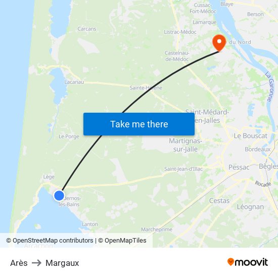 Arès to Margaux map