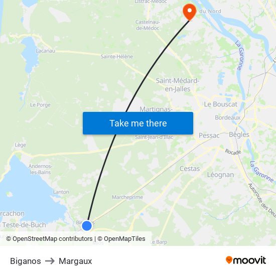 Biganos to Margaux map