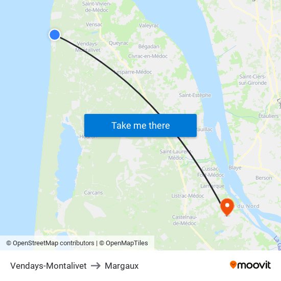 Vendays-Montalivet to Margaux map