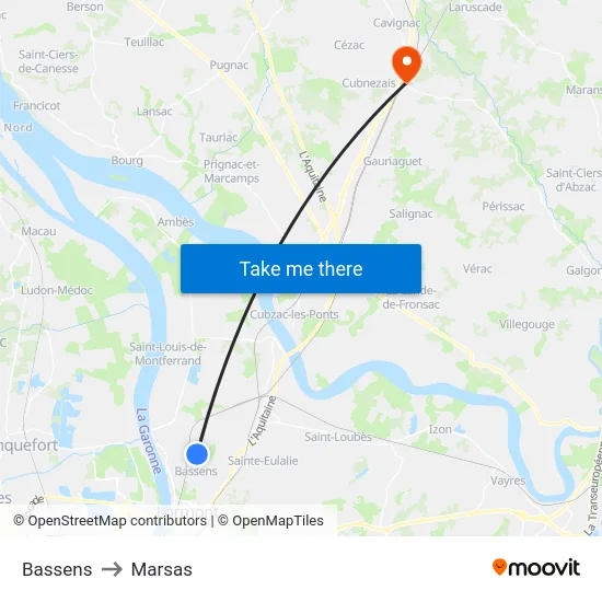 Bassens to Marsas map