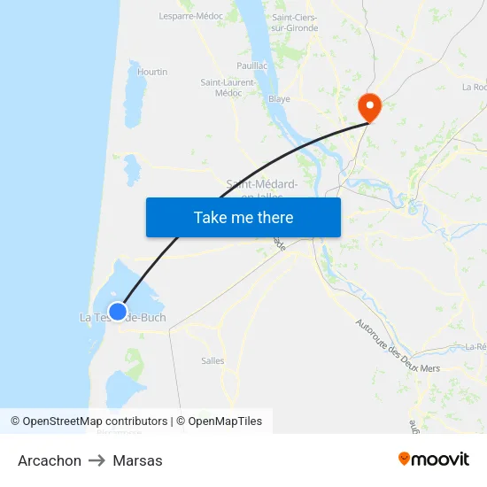 Arcachon to Marsas map
