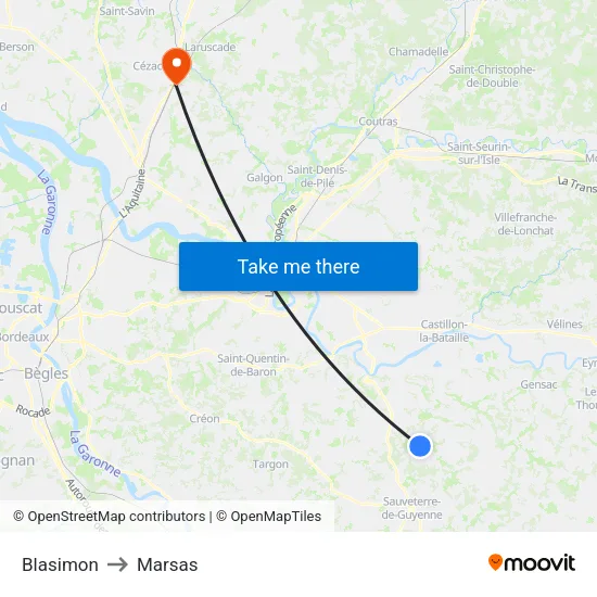 Blasimon to Marsas map