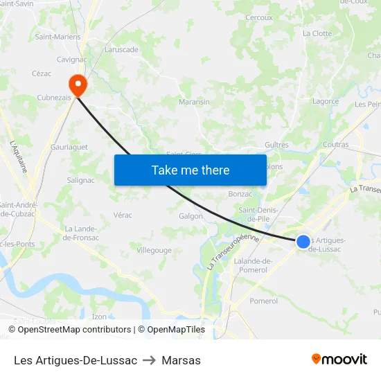 Les Artigues-De-Lussac to Marsas map