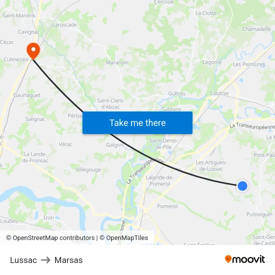 Lussac to Marsas map
